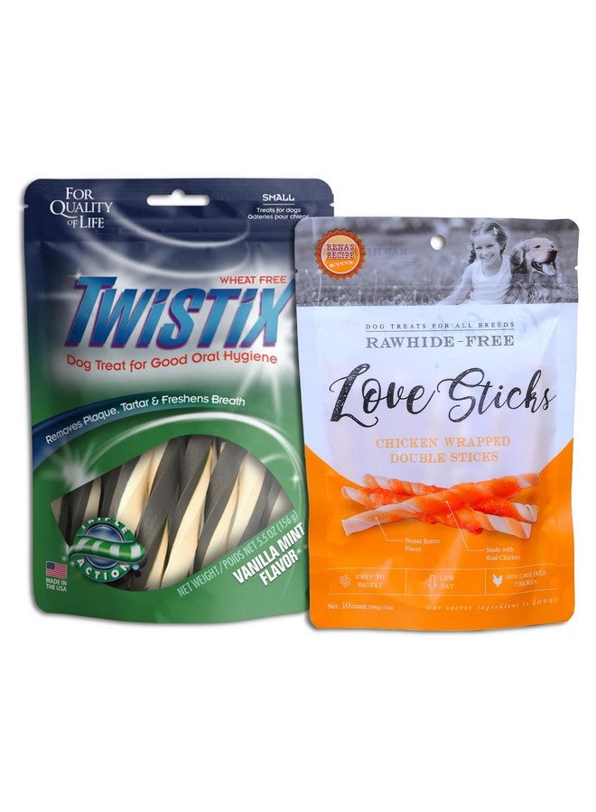 Rena Love Chicken Wrapped Double Sticks Treats For Dogs - 146 Gm With Twistix Low Fat High Protein Vanilla Mint Flavor Dental Care Treat -156 Gm - Image 1