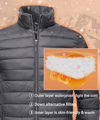 SPOSULEI Mens Puffer Down Jacket Quilted Winter Insulated Packable Jackets Coats Lightweight Water Repellent Outdoor Warm Ski Snow Jacket Outerwear DarkGrey 2XL - Image 4