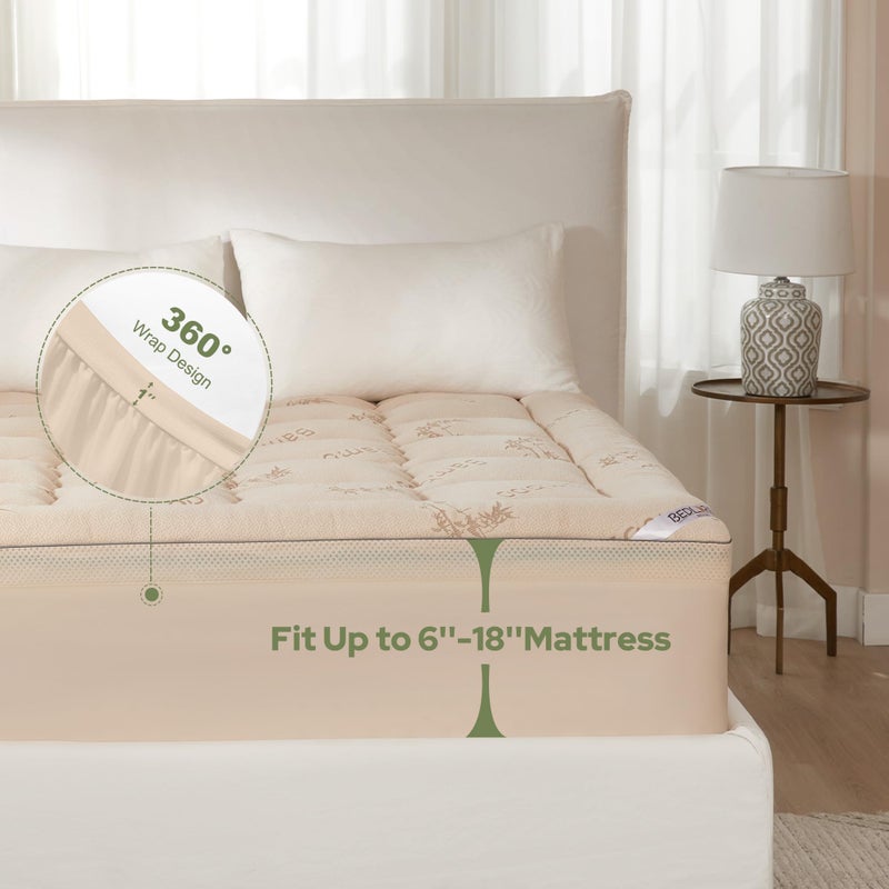 BEDLORE 4 Inch Memory Foam Mattress Topper King,2-in-1 Dual Layer Design (2" Gel Memory Foam + 2" Plush Pillow Top Cover) Mattress Topper Medium-Firm,Pressure Relief & Back Pain Support(Beige) - Image 5
