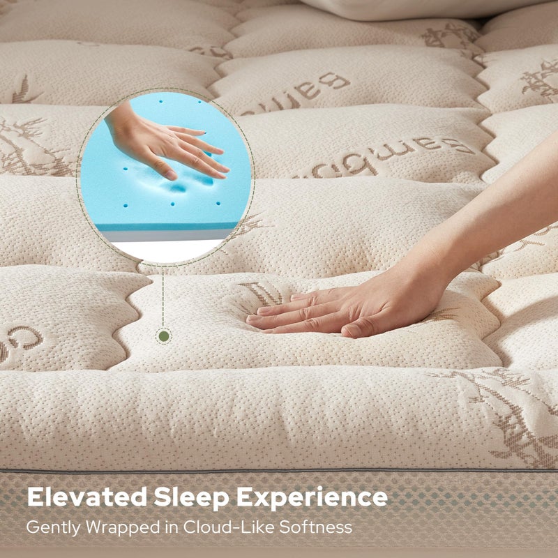 BEDLORE 4 Inch Memory Foam Mattress Topper King,2-in-1 Dual Layer Design (2" Gel Memory Foam + 2" Plush Pillow Top Cover) Mattress Topper Medium-Firm,Pressure Relief & Back Pain Support(Beige) - Image 4