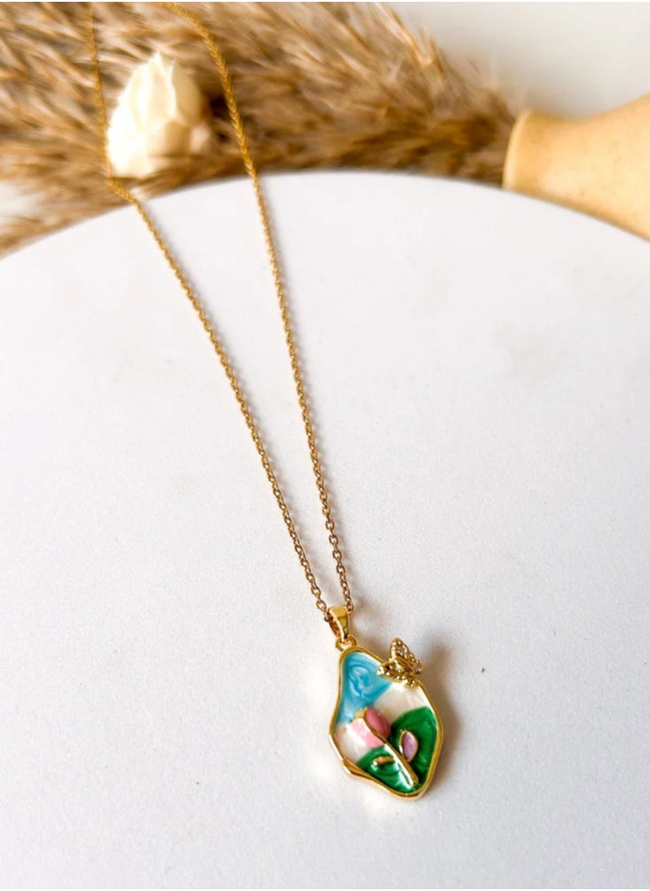 Rwnq Luxury Gold "Spring Plate" Women's Accessory Chain in 316 Stainless Steel | Artistic Enamel Design and Inlaid Butterfly | Lifetime Water and Rust Resistant.  - Image 1