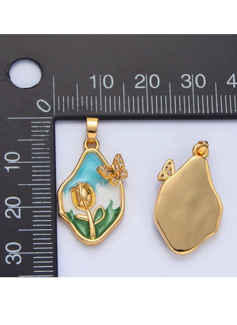 Rwnq Luxury Gold "Spring Plate" Women's Accessory Chain in 316 Stainless Steel | Artistic Enamel Design and Inlaid Butterfly | Lifetime Water and Rust Resistant.  - Image 4