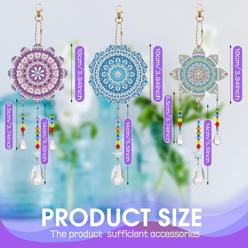 Macarrie مجموعة ماكاري 3 حبات من زينة الرسم بالأحجار الكريمة، جرس الرياح، مزدوجة الجوانب، زينة كريستالية، شكل زهرة، مجموعة زينة للبالغين، اصنعها بنفسك، نافذة، منزل، حديقة، أسلوب عصري - Image 2