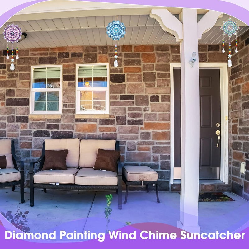 Macarrie مجموعة ماكاري 3 حبات من زينة الرسم بالأحجار الكريمة، جرس الرياح، مزدوجة الجوانب، زينة كريستالية، شكل زهرة، مجموعة زينة للبالغين، اصنعها بنفسك، نافذة، منزل، حديقة، أسلوب عصري - Image 5