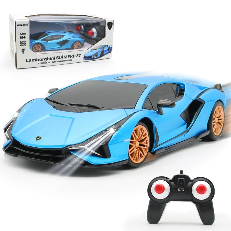 QUN XING Remote Control Car 124 Officially Licensed 24GHZ Rc Cars Lambo Sport Racing Toy Car for Kids Boys 47 Years Birthday Gift Blue - Image 2