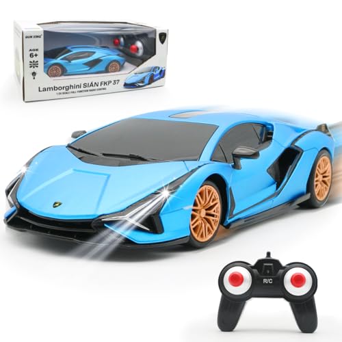 QUN XING Remote Control Car 124 Officially Licensed 24GHZ Rc Cars Lambo Sport Racing Toy Car for Kids Boys 47 Years Birthday Gift Blue - Image 1