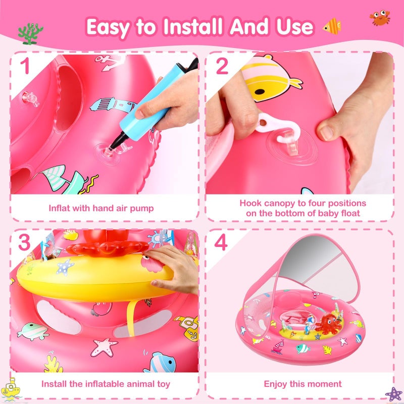 HINZER Baby Pool Float with Canopy, Inflatable Baby Swim Float with UPF50+ Sun Protection, Toddler Infant Pool Float with Toy Play Console Adjustable Safety Seat for Kids Girls Boys Aged 6-36 Months - Image 5