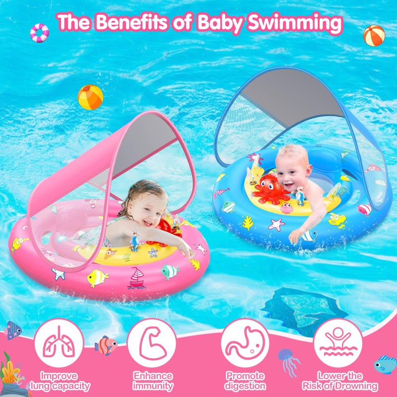 HINZER Baby Pool Float with Canopy, Inflatable Baby Swim Float with UPF50+ Sun Protection, Toddler Infant Pool Float with Toy Play Console Adjustable Safety Seat for Kids Girls Boys Aged 6-36 Months - Image 2