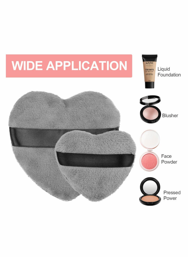 KASTWAVE 4 Pcs Makeup Blendiful Puffs, Cotton Powder Puff, Makeup Tool Beauty Sponges Blender, in Love Shape with Strap, for Cosmetic (2 Pcs Gray+2 Pcs Rose) - Image 2