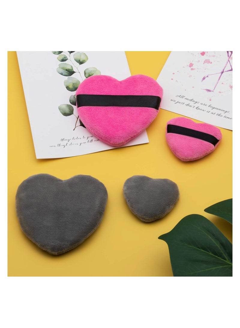KASTWAVE 4 Pcs Makeup Blendiful Puffs, Cotton Powder Puff, Makeup Tool Beauty Sponges Blender, in Love Shape with Strap, for Cosmetic (2 Pcs Gray+2 Pcs Rose) - Image 4