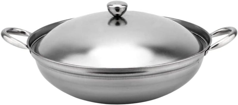 comfrt Stainless Steel Hotpot with Lid Double Handle Wok Pans Stir Fry Wok Pan Small Hot Pot Soup Stew Pot for Seafood Noodle Ramen Dry Cooking Pan - Image 1