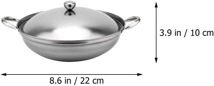 comfrt Stainless Steel Hotpot with Lid Double Handle Wok Pans Stir Fry Wok Pan Small Hot Pot Soup Stew Pot for Seafood Noodle Ramen Dry Cooking Pan - Image 2