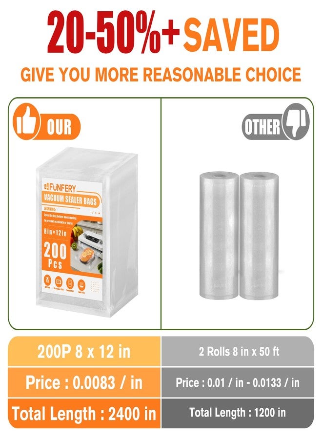 FUNFERY Precut Vacuum Sealer Bags for food, 200 Quart 8" x 12", Food Long-Term Storage and Sous Vide Commercial-Grade Bag, BPA Free for Microwave, Boiling,Sous vide, Refrigerator - Image 3