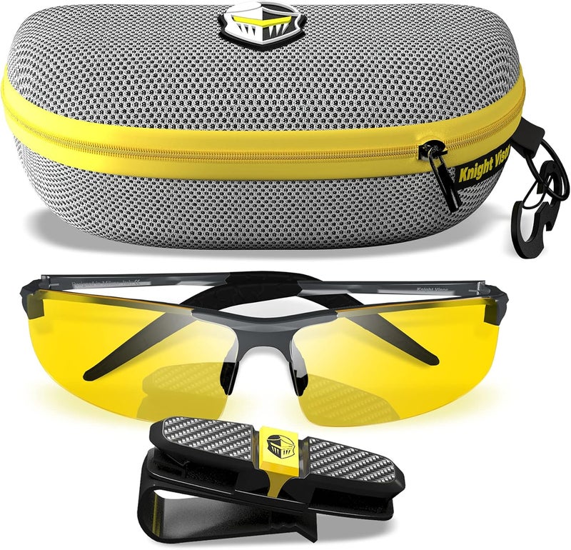 BLUPOND Night Driving Glasses For Men/Women - HD Yellow Vision for Maximum Clarity - Knight Visor (Titanium/Grey Case, Yellow Amber) - Image 1