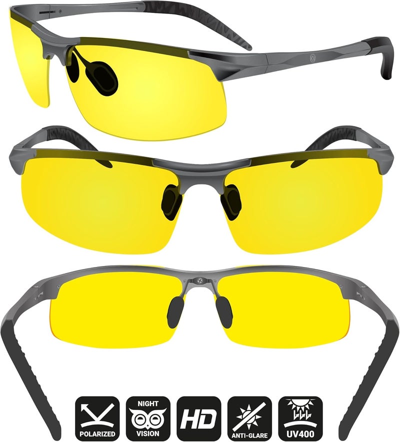 BLUPOND Night Driving Glasses For Men/Women - HD Yellow Vision for Maximum Clarity - Knight Visor (Titanium/Grey Case, Yellow Amber) - Image 4