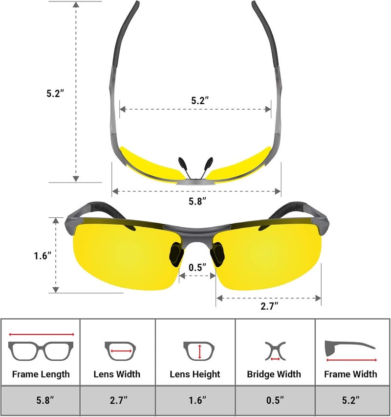 BLUPOND Night Driving Glasses For Men/Women - HD Yellow Vision for Maximum Clarity - Knight Visor (Titanium/Grey Case, Yellow Amber) - Image 3
