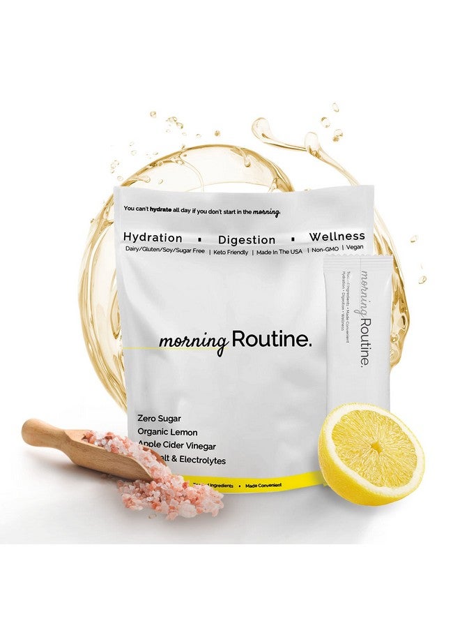 routine ترطيب يومي صباحي؛ عبوات مسحوق الإلكتروليت مع خل التفاح والليمون وملح البحر؛ مسحوق مشروب الإلكتروليت للترطيب؛ مسحوق ترطيب الإلكتروليت كيتو وباليو 30 حبة - Image 1