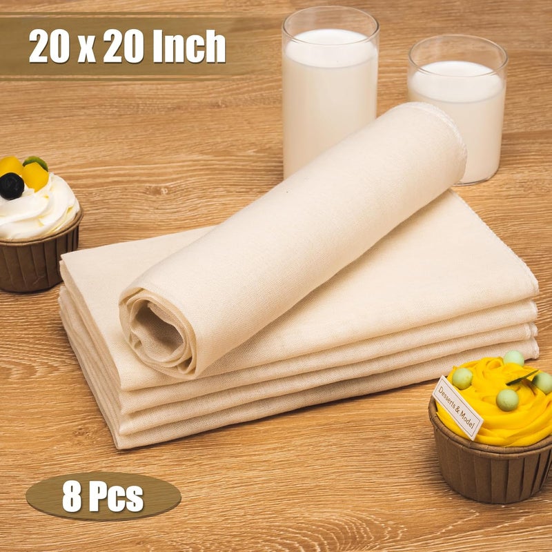 Amrules Cheese Cloths for Straining, 8PCS 20x20 Inch Grade 100 Cheese Cloth, Reusable Washable Unbleached Pure Cotton Cheesecloth for Cooking and Cheese Making with Hemmed Edge - Image 2