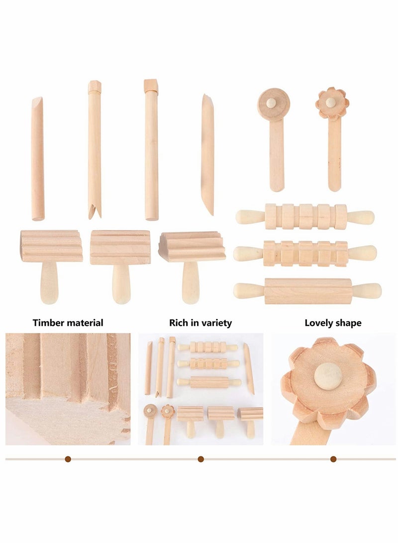 Wooden Dough Tools Auxiliary Tools And Toys Clay Pattern Rolling Pin Set Dough Molding Shaping Tool for Toddler Kids Art Craft Activity Supplies - Image 2