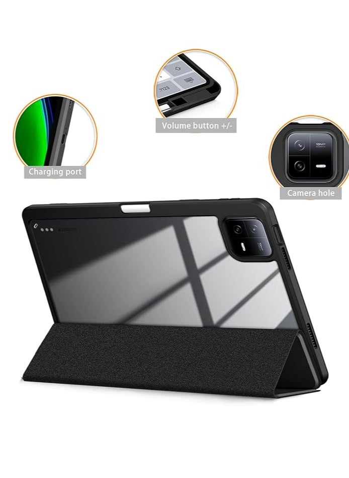 EVO Smart Flip Case Cover for Xiaomi Mi Pad 6 11 inch Tablet, Transparent Back with Pen Holder, Black  - Image 2