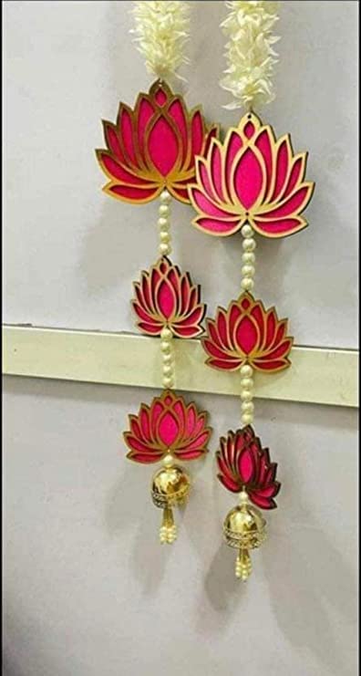Nutts Handmade Lotus MDF Wall Hanging with papaer gajra and Cow Shubh labh Hanging for Home DecorOffice Decor Lotus Paper Gajra