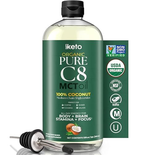 Keppi Keto Organic MCT Oil - Flavorless C8, Non-GMO, Certified Gluten-Free, Palm Oil Free, Vegan, Kosher, Halal, 32 oz Coconut Oil - Image 1