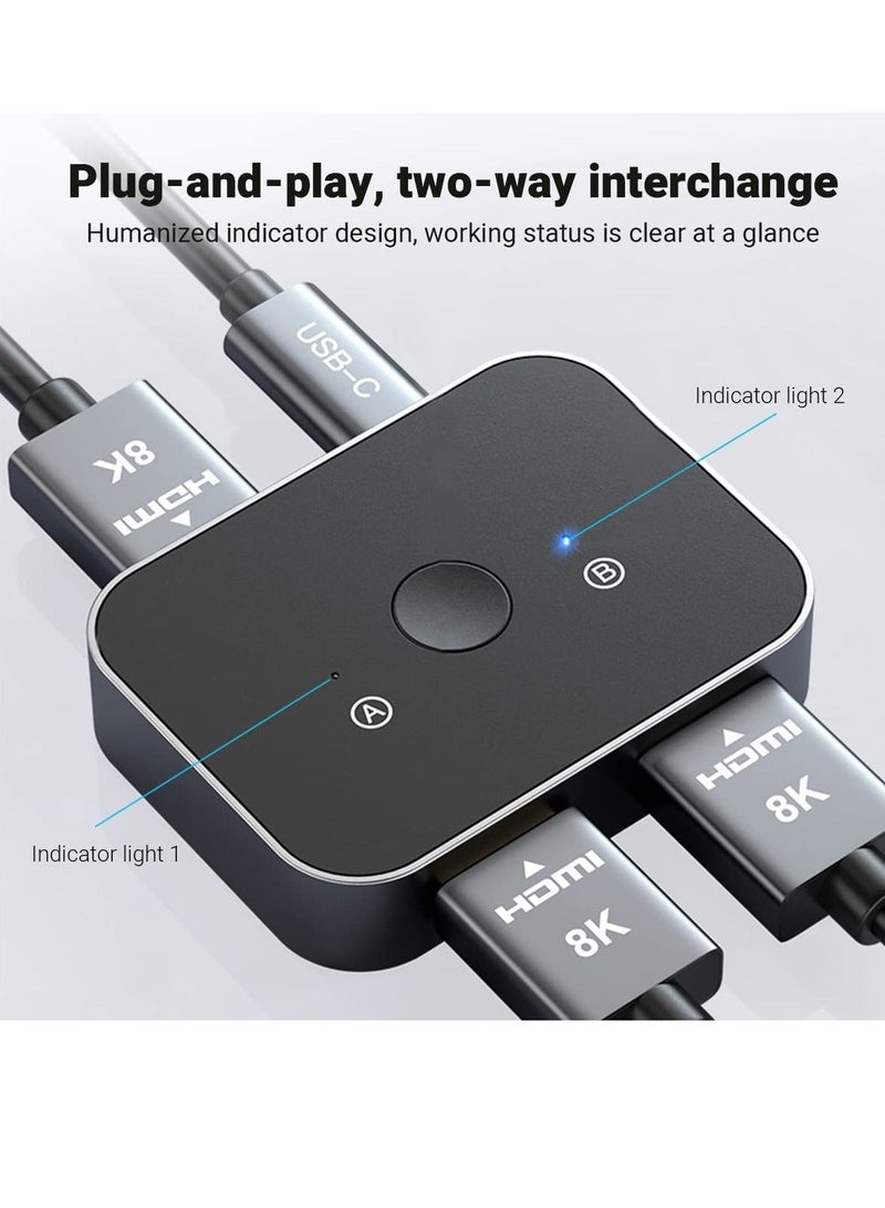 8K HDMI Switch 4K@144Hz 120Hz or 1080P@240Hz Splitter HDR 8K@60Hz 2 in 1 Out Aluminum Alloy Bi Directional Switcher Ultra HD 48Gbps for Roku HDTV Apple TV Fire Stick Sony T PS5 4 Xbox Series X  - Image 2