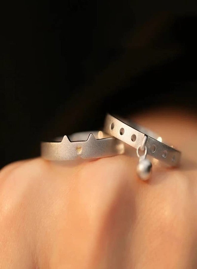OIDIMS Lovely Cats/Bells Matching Rings for Women Dainty Heart Cat Dangle Bell Open Adjustable Ring Stacking Finger Bands Set Cute Animal Promise Jewelry Gifts for Bff To My Bestie Daughter Pet Lover Xmas - Image 3