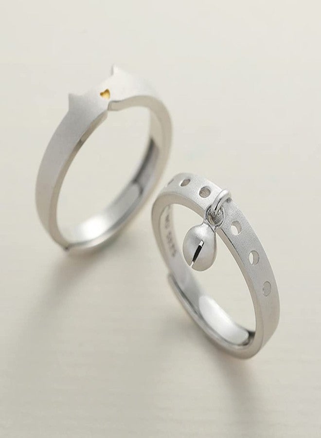 OIDIMS Lovely Cats/Bells Matching Rings for Women Dainty Heart Cat Dangle Bell Open Adjustable Ring Stacking Finger Bands Set Cute Animal Promise Jewelry Gifts for Bff To My Bestie Daughter Pet Lover Xmas - Image 4