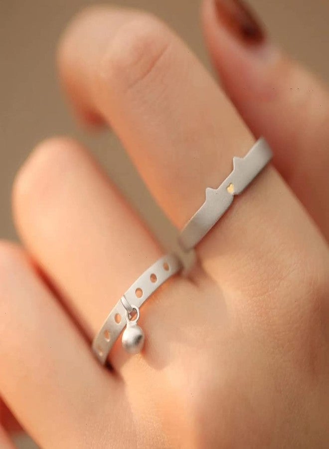 OIDIMS Lovely Cats/Bells Matching Rings for Women Dainty Heart Cat Dangle Bell Open Adjustable Ring Stacking Finger Bands Set Cute Animal Promise Jewelry Gifts for Bff To My Bestie Daughter Pet Lover Xmas - Image 2