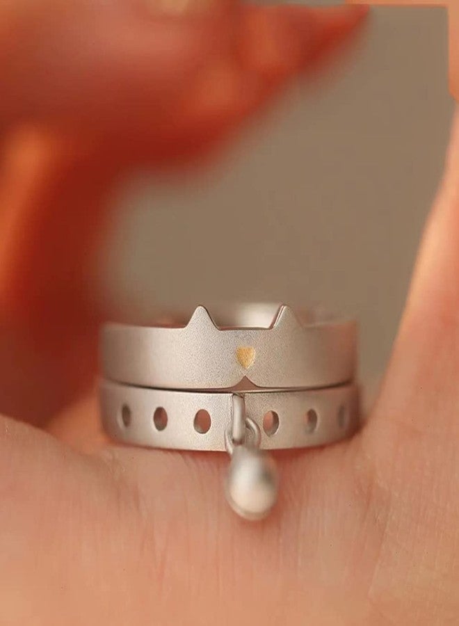 OIDIMS Lovely Cats/Bells Matching Rings for Women Dainty Heart Cat Dangle Bell Open Adjustable Ring Stacking Finger Bands Set Cute Animal Promise Jewelry Gifts for Bff To My Bestie Daughter Pet Lover Xmas - Image 5