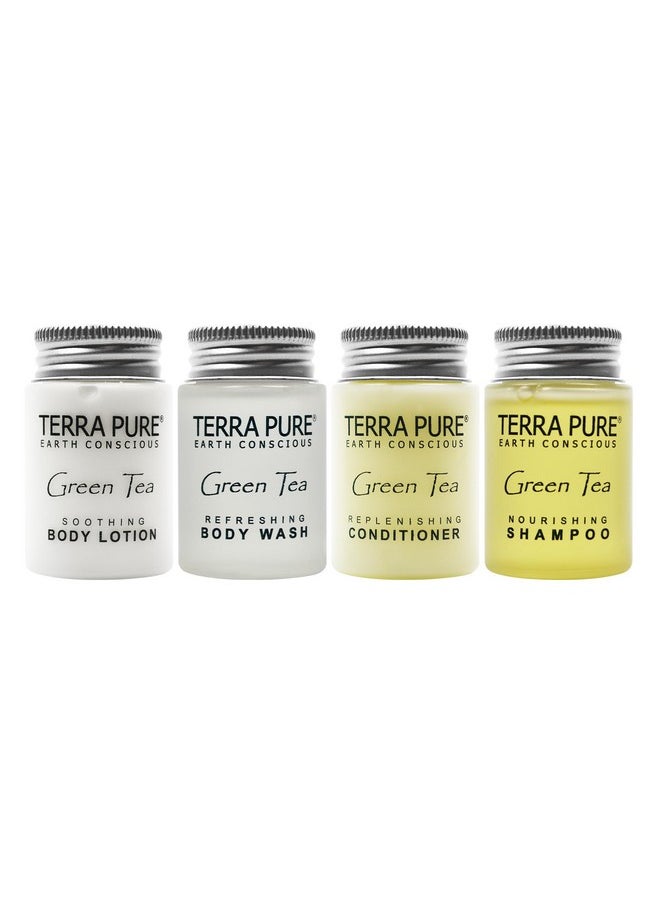Terra Pure Green Tea 1.0 Oz. Toiletries Set ; 1Shoppe Allinkit Amenities For Hotels Airbnb & Rentals ; Hotel Shampoo & Conditioner Body Wash Body Lotion ; 80 Piece Travel Set  - Image 1