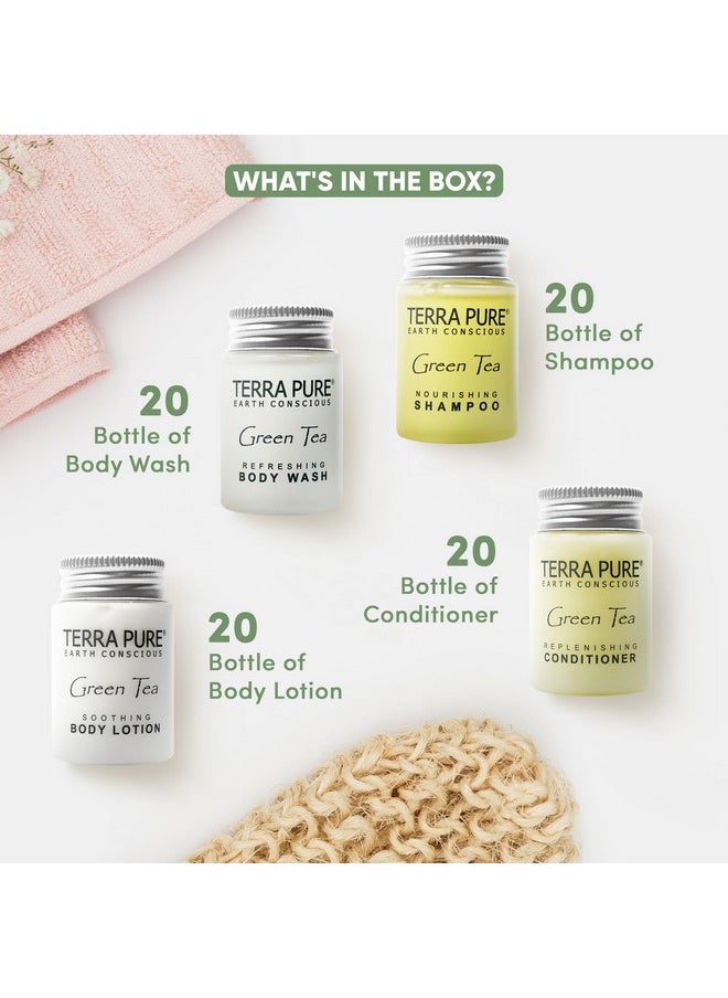 Terra Pure Green Tea 1.0 Oz. Toiletries Set ; 1Shoppe Allinkit Amenities For Hotels Airbnb & Rentals ; Hotel Shampoo & Conditioner Body Wash Body Lotion ; 80 Piece Travel Set  - Image 4