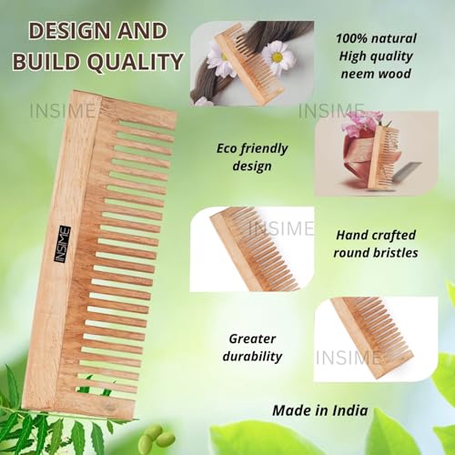 INSIME Wooden Beard comb for men | Neem wooden Beard pocket comb for men | Small comb pocket size mini comb beard styler (Detangler comb) - Image 3