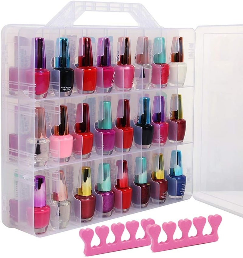 SUBAY Portable Nail Polish Organizer, Clear Double Side Nail Polish Holder,Gel Nail Storage for 48 Bottles with 6 Adjustable Dividers in Each Side Space Saver