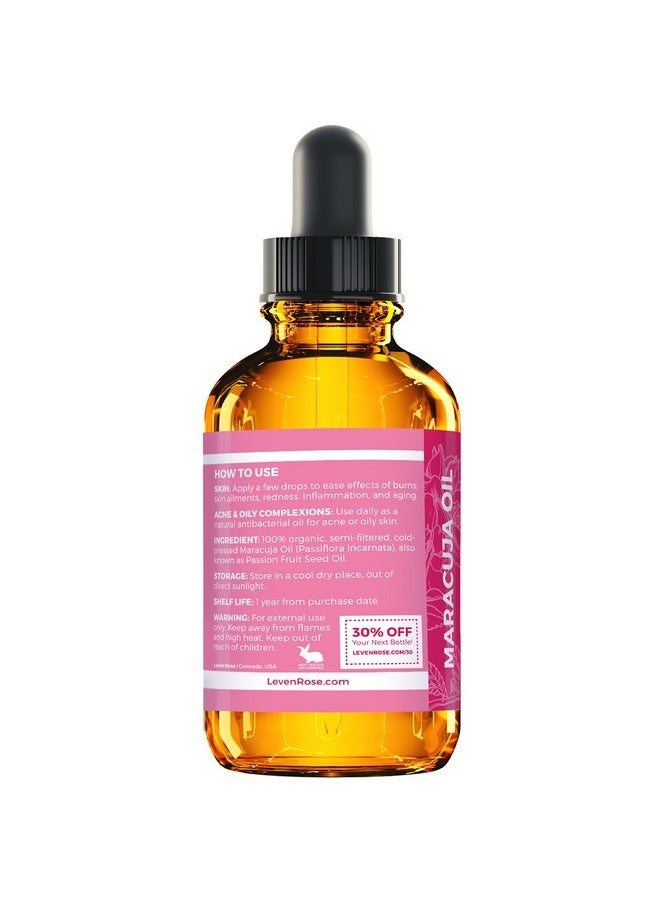 Leven Rose Maracuja Oil, Passion Fruit Seed Oil 100% Natural Moisturizer For Hair Skin And Nails 1 Oz  - Image 1