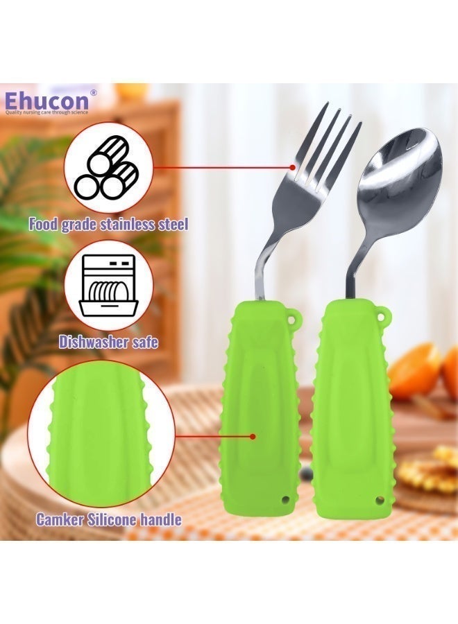 Ehucon Adaptive Utensils  Easy to Hold for Independent Eating, Weighted Utensils for Hand Tremors (left hand, fork+spoon, green) - Image 2