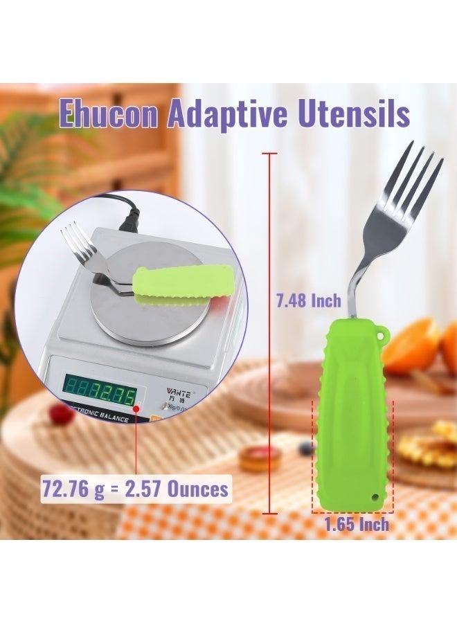 Ehucon Adaptive Utensils  Easy to Hold for Independent Eating, Weighted Utensils for Hand Tremors (left hand, fork+spoon, green) - Image 5