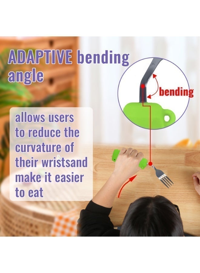 Ehucon Adaptive Utensils  Easy to Hold for Independent Eating, Weighted Utensils for Hand Tremors (left hand, fork+spoon, green) - Image 4