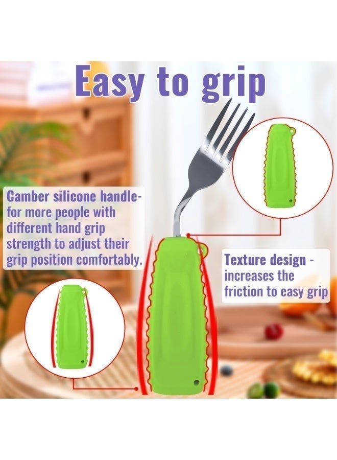 Ehucon Adaptive Utensils  Easy to Hold for Independent Eating, Weighted Utensils for Hand Tremors (left hand, fork+spoon, green) - Image 3