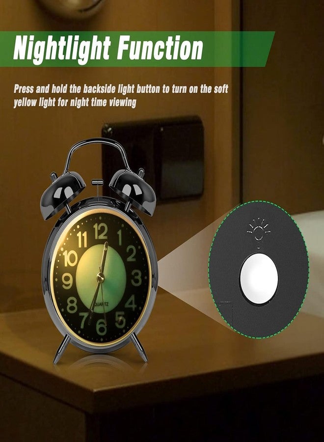 KBR® Vintage Alarm Clock for Student Heavy Sleepers, Super Loud & Twin Bell Retro Quartz with Backlight, Luminous Alarm for Students Bedroom/Office (Silver, Analog, 3.81 cm) - Image 5
