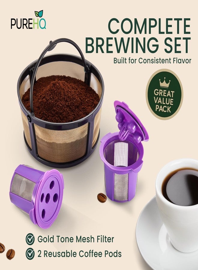 PUREHQ Reusable Mesh Coffee Filter Basket for Keurig K Duo Coffee Maker (Gen 2) and Keurig K-Duo Essentials, With 2 Refillable K Cups Pod by PureHQ - Gold Tone Carafe Replacement Filter - Value Pack - Image 3