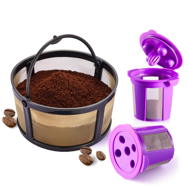 PUREHQ Reusable Mesh Coffee Filter Basket for Keurig K Duo Coffee Maker (Gen 2) and Keurig K-Duo Essentials, With 2 Refillable K Cups Pod by PureHQ - Gold Tone Carafe Replacement Filter - Value Pack - Image 1