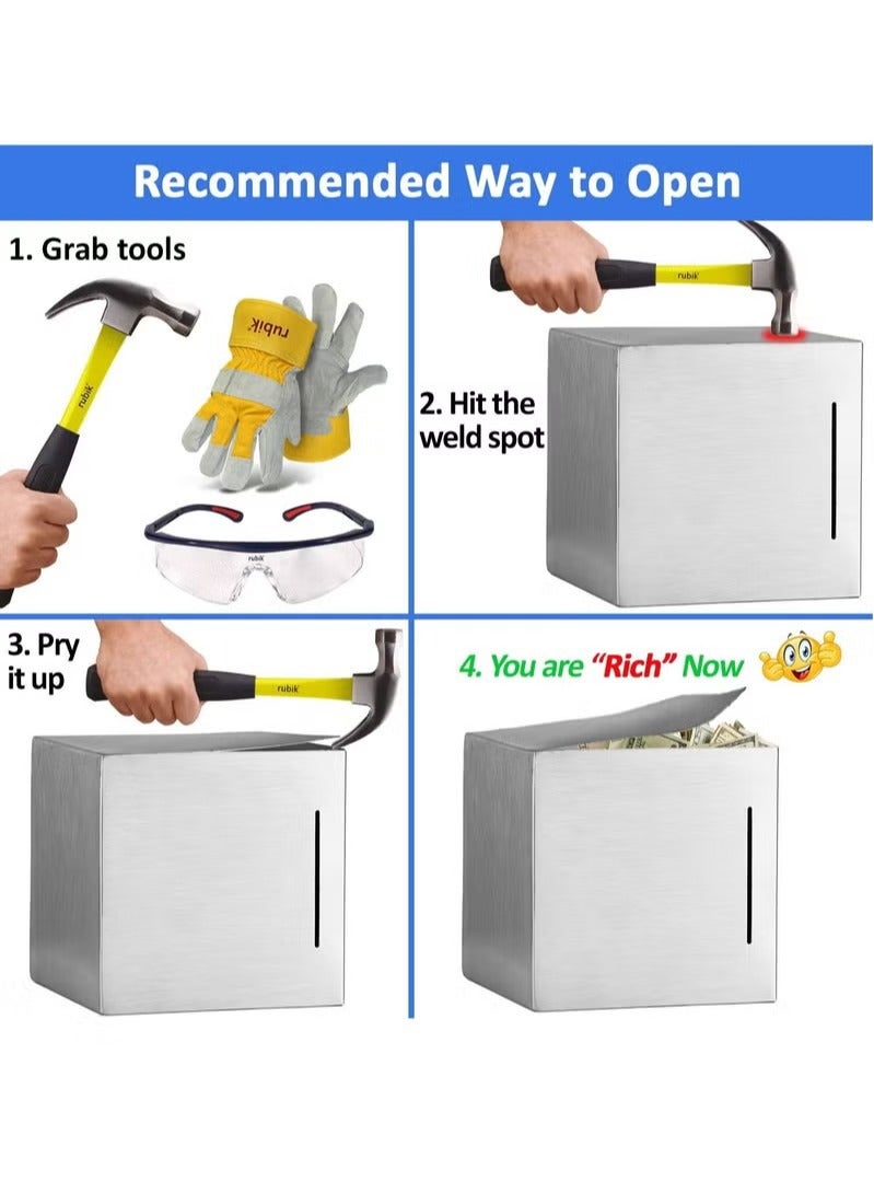 gy Bank For Cash/Coin Safe Saving,Safe Money Bank for Adults/Kids Saving, Stainless Steel Money Saving Box(Must Break to Open Metal to Get Money)-5.9 Inch - Image 5