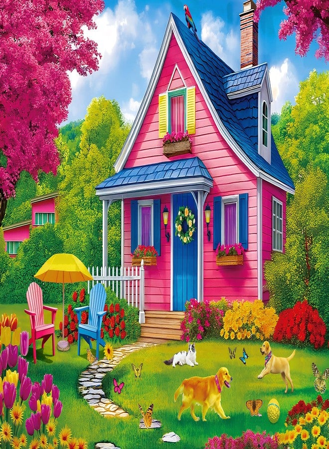 Mulic 300 Piece Puzzles for Adults Kids - Jigsaw Puzzle - The Pink Courtyard House - Image 1