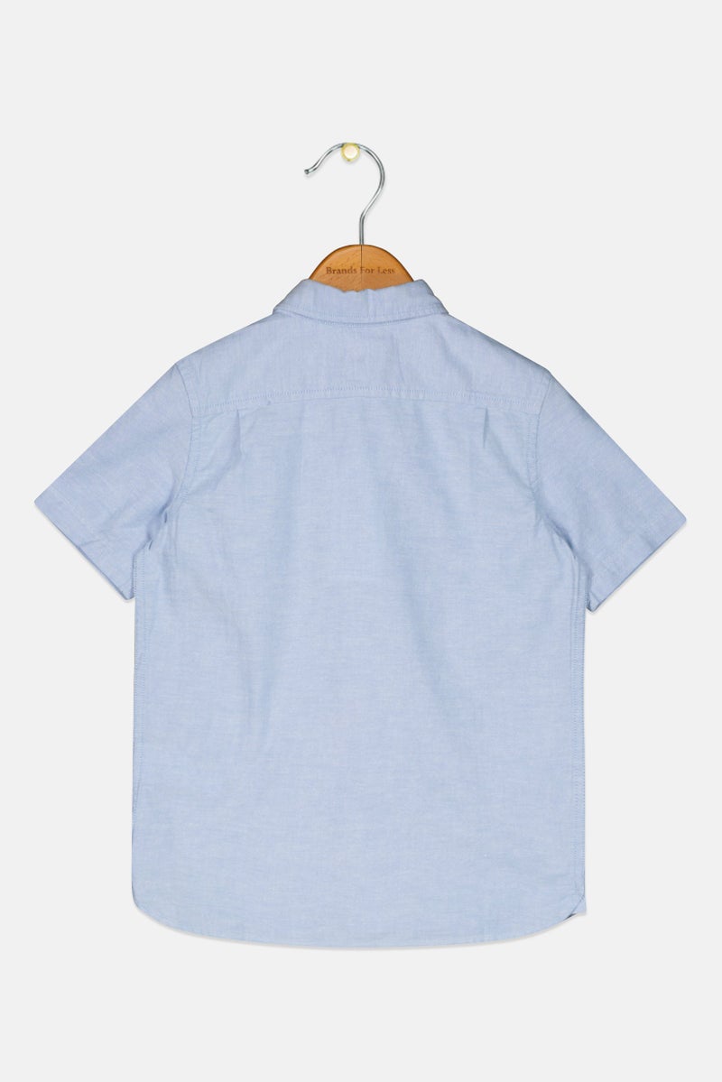 GAP Kids Boy Pointed Collar Short Sleeves Plain Casual Shirt, Blue  - Image 2