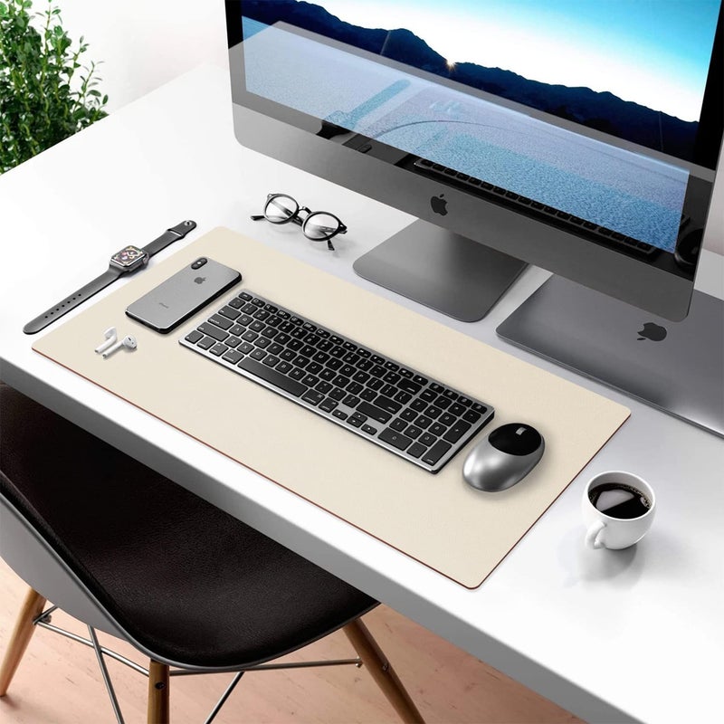 Aothia Double-Sided PU Leather Desk Pad - Non-Slip Large Mouse Pad & Desk Mat for Office, Home - Waterproof, Easy to Clean, Durable Dual-Sided Surface (31.5" x 15.7", Beige) - Image 4
