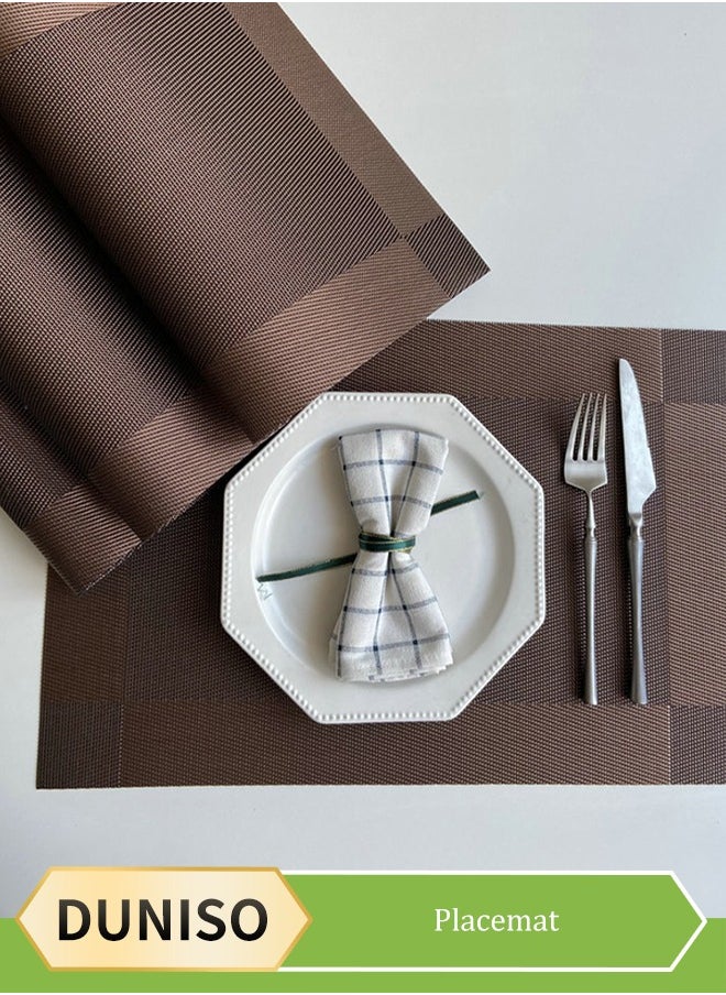 DUNISO 4 Piece PVC Placemat  Waterproof Washable Table Mat Non-Slip Heat-Resistant Rectangular Washable Table Mats For Dining Patio Table Kitchen Decor coffee color 45x30CM  - Image 1