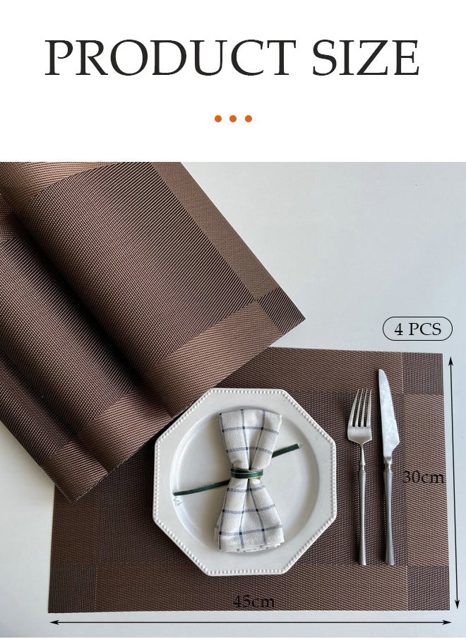 DUNISO 4 Piece PVC Placemat  Waterproof Washable Table Mat Non-Slip Heat-Resistant Rectangular Washable Table Mats For Dining Patio Table Kitchen Decor coffee color 45x30CM  - Image 2