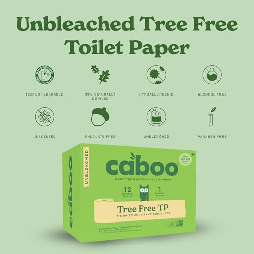 Caboo Tree Free Unbleached Toilet Paper | Plastic Free Packaging, Septic Safe, Eco Friendly, Chemical Free, Non Toxic | 2 Ply Toilet Tissue, Pack of 12 Double Rolls, 300 Sheets Per Roll - Image 4